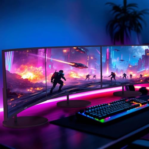 Image of Kado 3-Pack Trio 24 inch Curved 1500R 1920x1080 75Hz FHD Computer Monitor | Triple Monitor Setup HDMI Office Gaming Hybrid, VESA Wall Mount Arm Mount Built-in Speakers, Panoramic Display Multi-tasking