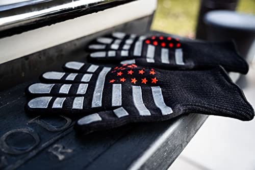 Jaycee Grillin & Chillin 'Merica Bbq Gloves, 1472 Degree F Heat Resistant, Cut Resistant Lining, Non Slip Silicone, Machine Washable, Grilling, Baking, Cooking, Cutting #TOP4
