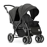 Deryan Elena Duo Tandem Double Pushchair - Baby & Toddler Tandem Pushchair with Raincover, Suitable from Birth to Approx. 3 Years (30kg), Compact & Foldable, 5-Point Harness, Black