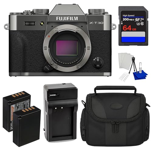 Fujifilm X-T30 III Mirrorless Camera Body (Charcoal Silver) – 26.1MP X-Trans, X-Processor 5, 4K/6.2K – Bundle with 64GB SD Memory Card + Extra Battery + Charger + Bag + Starter Kit + More (Renewed)