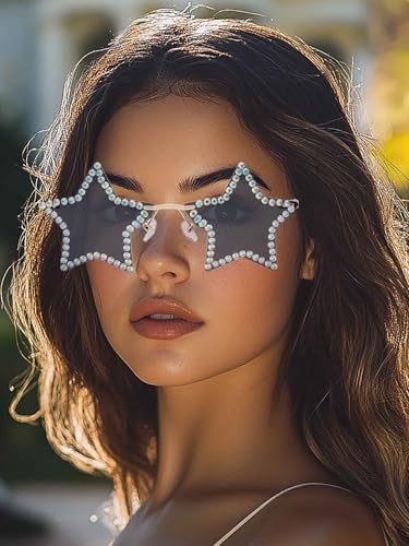 Woeoe Rimless Star Shape Sunglasses Crystal Sun Glasses for Women Personality​ Pentagram Eyewears Costume Party Accessory​3