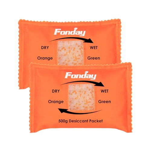 500g x 2 packs Fonday Rechargeable Silica Gel Car Dehumidifier Fast Reactivate Desiccant Bags, Large for Gun Safe Closet Basement Garage Storage Moisture Absorber
