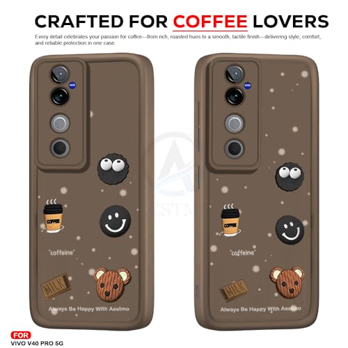 Image of AESTMO Back Case Cover for Vivo V40 / V40 Pro / T3 Ultra Cover | Cute Fun Cartoon 3D Ball | Coffee Silicone Case | Full Body Protection | Camera Protection Back Cover (Brown)