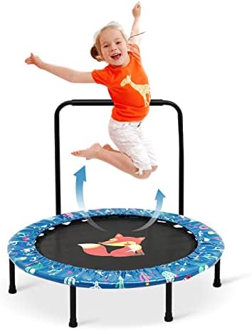 36-Inch Trampoline for Kids Mini Trampoline with Adjustable Handle and Safety Padded Cover Foldable Toddler Trampoline Indoor & Outdoor Rebounder Trampoline for Kids Play and Exercise