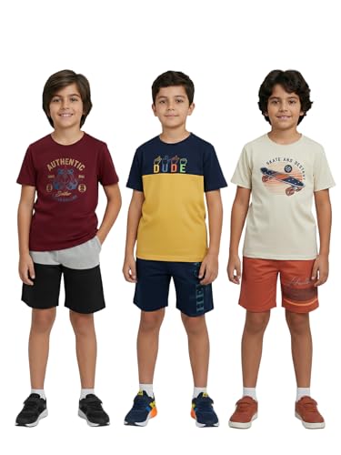 Image of HELLCAT Boys Dress Clothing Set Combo with Tshirts & Shorts - Pack 3