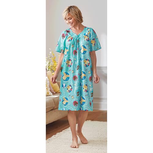 Image of AmeriMark Casual Women's Patio Muumuu House Dress Loose Comfortable Short Sleeve Sun Dress Lounger Gown Sleepwear for Ladies
