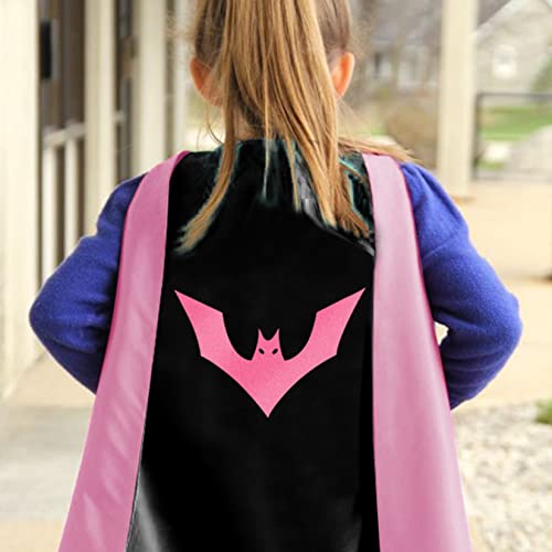 Mizzuco Superhero Capes For Kids Superhero Cloak With Mask And Waistband Halloween Costumes And Party Dress Up Gift For Boys And Girls (Black+Pink) #TOP3