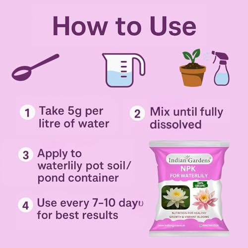 Image of Indian Gardens - NPK for Waterlily Fertilizer | 100% Water Soluble Plant Food | Boosts Flowering & Growth | Ideal for Home, Terrace, Pond & Garden Plants (200 Grams)