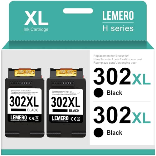 Lemero Cartuchos de Tinta 302 XL Negros compatibles con HP 302 Multipack 302XL Negro para HP Envy 4525 4520 Deskjet 3630 3639 Officejet 3830 3831 5230 Cartuchos de Tinta(2-Pack)