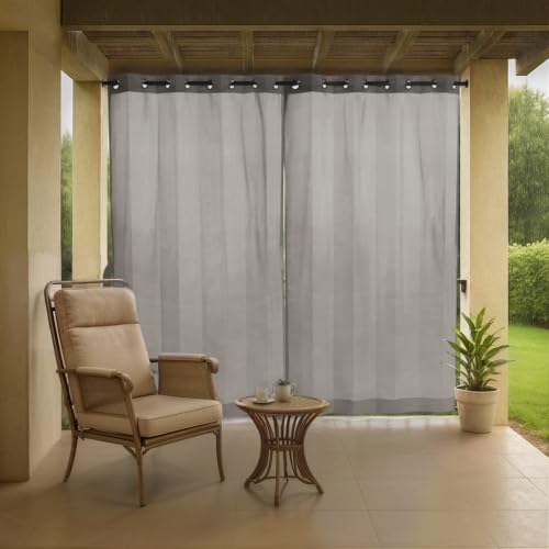 Image of HIPPO HDPE Coated Waterproof Outdoor Balcony Curtain 260 GSM - Rain, Sun & Dust Protection Light Filtering Curtains for Home, Garden, Veranda & Hotel (4 Feet X 7.5 Feet, 2IN1 Pebble-Grey, 1 PC)