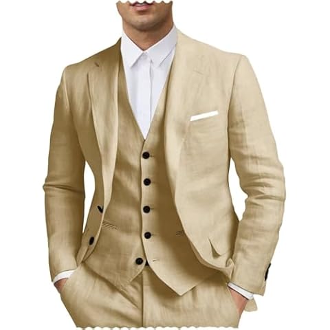 SHUZHXLZANGY Linen Suit for Men Champagne Wedding Linen Suit Men 3 Piece Suit Elegant Suit Graduation Suits for Men XL Cover