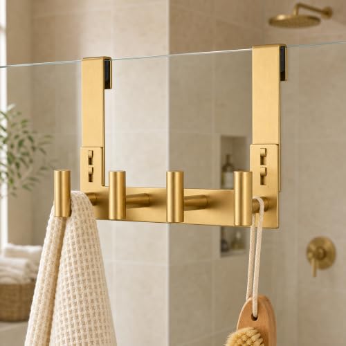 HUFEEOH Shower Door Towel Hooks, Stainless Steel Over Glass Door Hooks, Robe Hanger Fits Frameless Glass Shower Doors up to 3/8" Thick (Gold, Fits 3/8" Thick Door - 4 "T Hooks - 1 Pack) by HUFEEOH - Used condition - Image 9