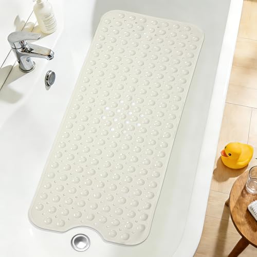 Naoloture Extra Long Bathtub Mat Non Slip Bath Mat Beige 40"x16" Full Size