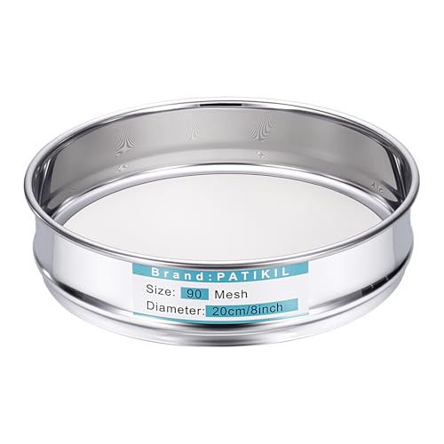 PATIKIL 90 Mesh(0.16mm) Lab Sieve, 7.9"(20cm) Diameter Sifting Screen 304 Stainless Steel Wire Cloth Fine Mesh Sieve for Industrial Laboratory Home Soil Sifter Dry Sift Screens Hash