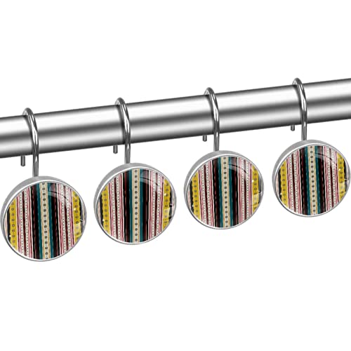 Crochets rideau de douche rétro rayures transparentes anneaux acier inoxydable suspendus - 3