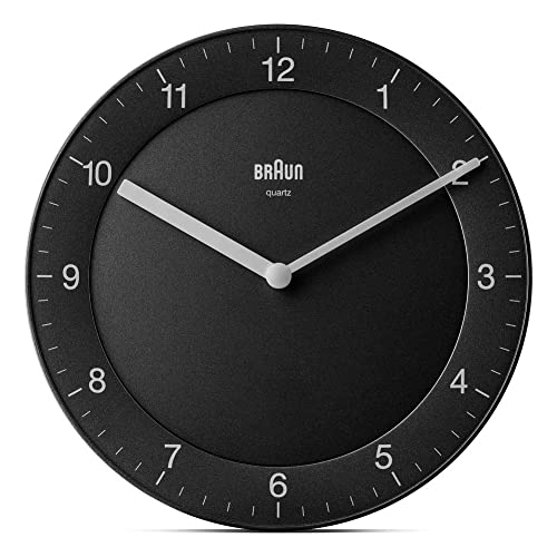 Braun Reloj de Pared analógico clásico Movimiento de Cuarzo silencioso, de fácil Lectura, diámetro del 20 cm en Negro, Modelo BC06B