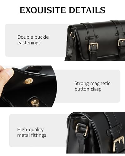 ECOSUSI Women's PU Leather Crossbody Messenger Bag Vintage Satchel Purse Work College Shoulder Handbags with Adjustable Strap 5
