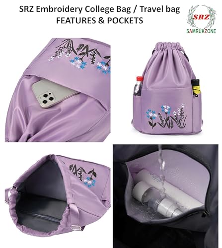 Image of SRZ School Bag College Bag Backpack for women Travel bag Polyester Trendy Stylish Backpack Drawstring Embroidery