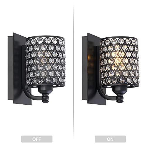 Image of Crystal Wall Sconce Oil Rubbed Bronze Finish (Set of 2) Modern Concise Style Wall Light Fixture with Polyhedral Opal Crystal Shade for Bath Room, Bed Room, LED Bulb(not Include)