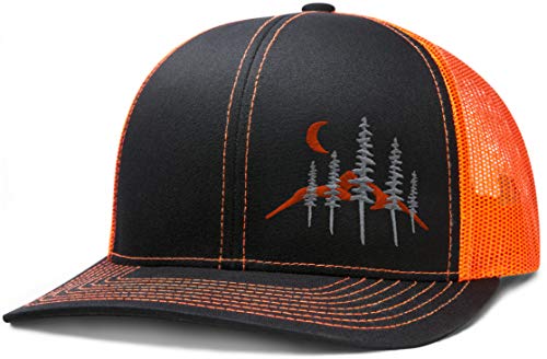LARIX GEAR Trucker Hats for Men - Wild Moon (Black, Orange Hat) Orange, Gray