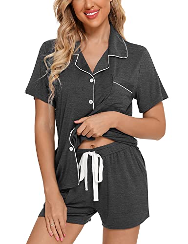 Image of Anjue Womens Pajamas Set Short Sleeve Button Down Soft Pj Sets S-XXL | V neck,Pyjamas,Modal,Wedding,Pijamas de mujer,Bridal party,Viscose,Knit,Cute,Lounge,Lightweight,Nursing,Holidays