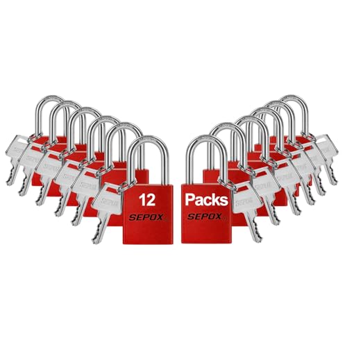 Image of SEPOX 12-Pack Heavy Duty Padlocks - 1-1 /2 inch Aluminum, Keyed Alike | Lightweight spark-proof aluminum body. Long shackle fits thick gates. 18 keys. High-vis red. For LOTO, fence /lock