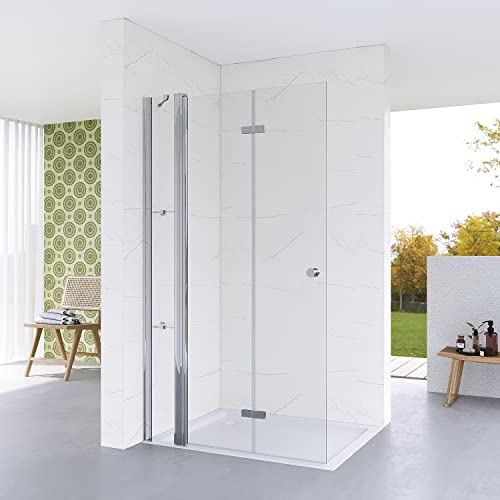 Walk-in Duschwand Glas 115 cm breit Duschtür an Festteil mit Eckablage...