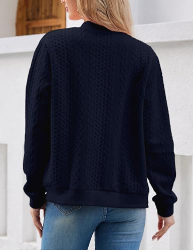 Image of WROLEM Women's Zip Up Cardigan Sweater Cable Hoodies Long Sleeve Jacket Outfits Crewneck Casual Coat