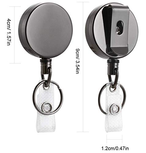 RUIENN ピンオンリール クリップ式オンリール 伸縮キーホルダー IDカードリール 70cmまで伸びる 太目 ステンレス製ワイヤー 落下防止 全身金属製 錆び対策 艶消し 2個セット 2枚目