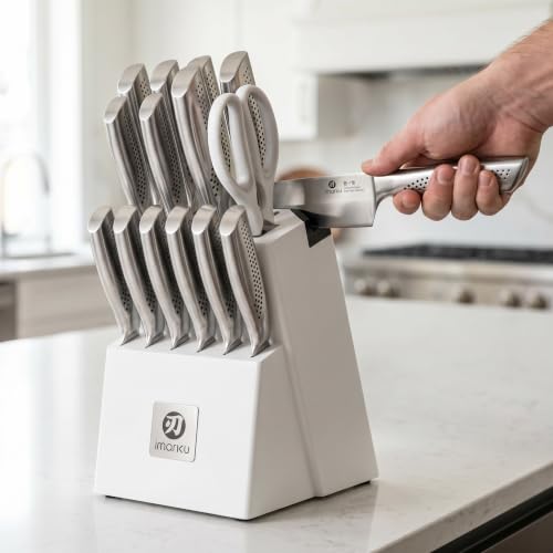 Image of imarku 15PCS White Knife Set, High Carbon Stainless Steel with Sharpener