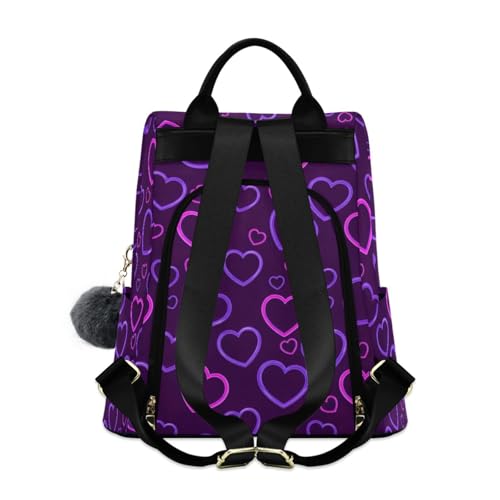 Sac à dos violet fluo à imprimé cœur et multiples poches