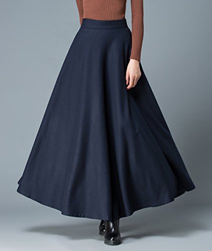 Femiserah Women's Long Maxi Woolen A Line Skirt Autumn Winter Plaid Skirt2