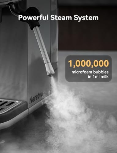Neretva Espresso Machine 20 Bar, Super Compact Espresso Maker Stainless Steel Professional Coffee Machine Espresso with Power Steam & LED Display for Home Barista Latte and Cappuccino Maker-Silver - 4