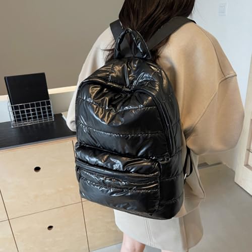 Mochila acolchada beige de gran capacidad para viajes y escuela de mujer 4