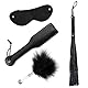 4er Set Peitschen,Augenmaske, Flogger und Gerte, Federkitzler Massage Federstab, Augenbinde Flogger Fetisch Fesseln Sexspielzeug für Paare (Schwarz)