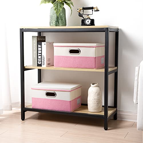 Image of PRANDOM Collapsible Storage Bin with Lid [3-Pack] Fabric Foldable Storage Box Organizer Container Basket Cube with Cover for Home Bedroom Closet Office Nursery Pink&Cream(14.9x9.8x9.8)