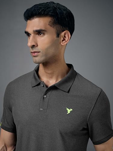 Image of TECHNOSPORT Men's Polyester Slim Fit Self-Design Short Sleeve Polo Matpiq T-Shirt with Anti Microbial, Techno Dry for Regular and Casual Use