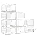 7 code Large Clear Shoe Boxes Organizer?Thicker Material? Stronger Shoe Box with Magnetic Door, Stackable Shoe Storage Box for Closet, Foldable Space-Saving Storage Bins Shoe Cabinet, White 9 Pack