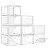 7 code Large Clear Shoe Boxes Organizer【Thicker Material】 Stronger Shoe Box with Magnetic Door, Stackable Shoe Storage Box for Closet, Foldable Space-Saving Storage Bins Shoe Cabinet, White 9 Pack