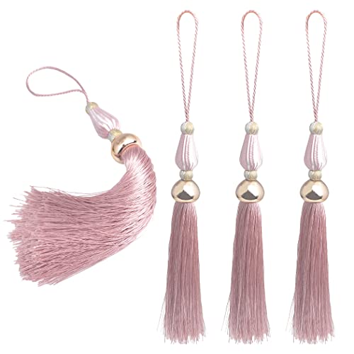 Kuasting 4Pcs 11.5 Inch Handmade Soft Silky Tassels, Handmade Tassels Bookmarks For Diy Crafts Jewelry Making,Graduation Clothing Sewing, Diy Craft Accessory,Tags (Pink) #TOP9