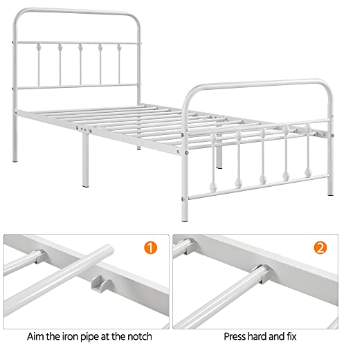 Yaheetech Classic Metal Platform Bed Frame Mattress Foundation With Victorian Style Iron-Art Headboard/Footboard/Under Bed Storage/No Box Spring Needed/Twin Xl Size White #TOP7