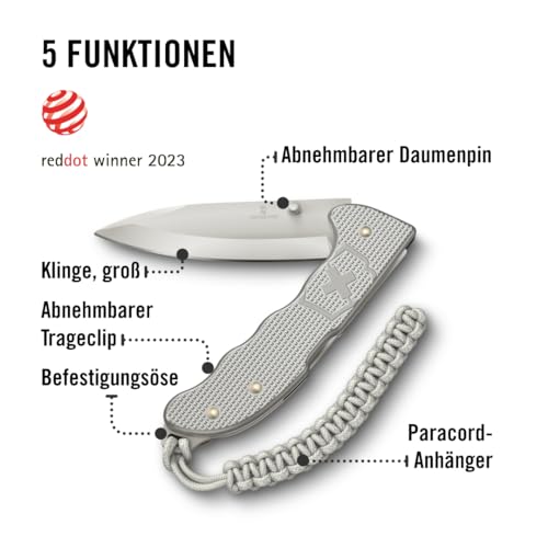 Victorinox Schweizer Taschenmesser Hunter Evoke Alox, Klappmesser Outdoor, 5 Funktionen Inkl. 10 cm Klinge und Paracord-Anhänger, Silber