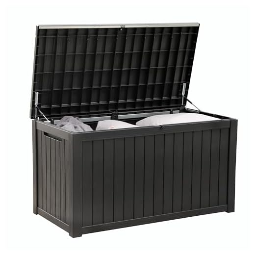 Olsen & Smith 680L Large Garden Storage Box - Weather Resistant Heavy Duty Garden Box with Padlock - Wood Effect - High Capacity Outdoor Storage Chest for Tools, Cushions, Toys & More (Anthracite)