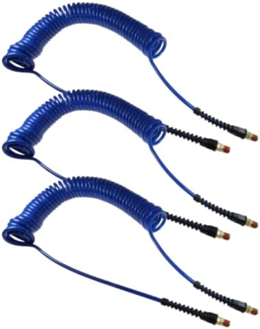 Coilhose Pneumatics PU14-20B-B Flexcoil Polyurethane Coiled Air Hose, 1/4-Inch ID, 20-Foot Length with (2) 1/4-Inch Reusable Strain Relief MPT Swivel Fittings, Dark Blue (3 Pack)