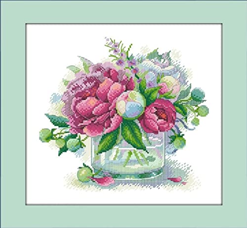 Kit point de croix débutant broderie fleurs bouteille canevas imprimé 11CT