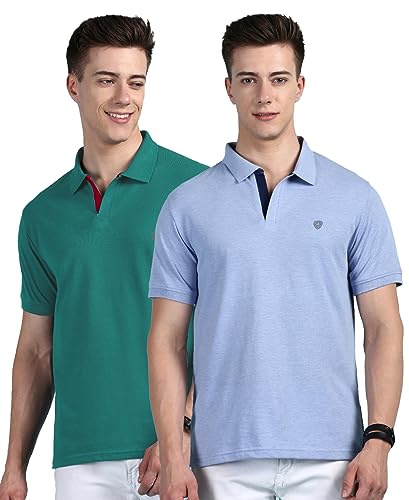 Lux Cozi Pack of 2 Oxford Blue and Sea Green Regular fit Half Sle...