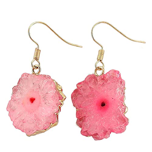 Feng Shui Jade Natural Agate Earrings Irregular Spar Personality Earrings Jewelry (Pink)