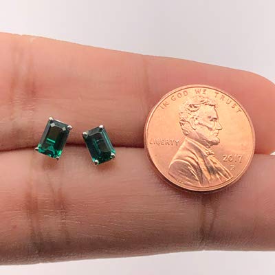 Lab Created Emerald Cut Russian Emerald Stud Earrings In 14K White Gold Availabe In 5X3Mm - 9X7Mm (6X4Mm - 0.93-1.01 Cts) #TOP3