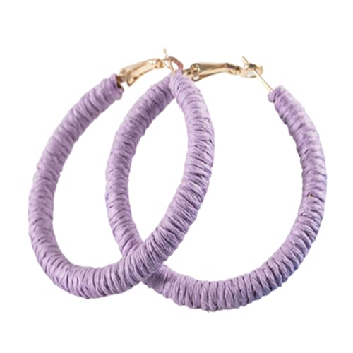Handmade Rattan Earrings - Large Circle Braided Straw Wicker Drop Earrings - Light Weight Summer Hoops