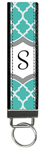 Snaptotes Teal Moroccan Design Monogram Wristlet Keyfob Keychain,Letter S